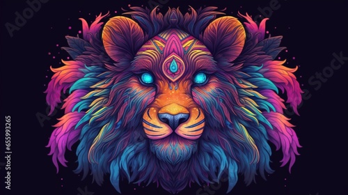 A vibrant psychedelic lion raccoon with a multi coloure.Generative AI