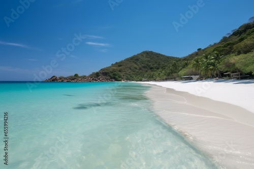 Stunning beach with crystal-clear water and white sand. Generative AI