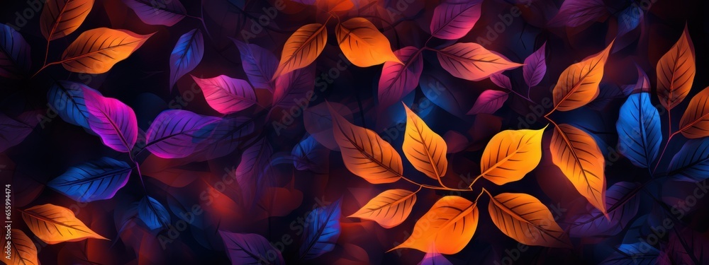 autumn background with neon colors leaves