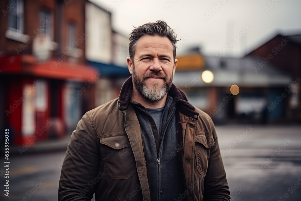 Portrait of a handsome middle-aged man in a street.