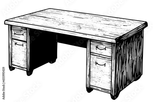 Writing desk hand drawn ink sketch. Engraving style vintage vector illustration