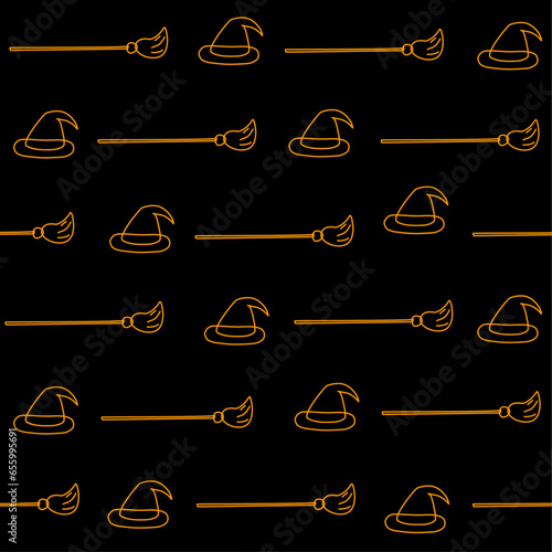 Halloween background with broomstick black yellow