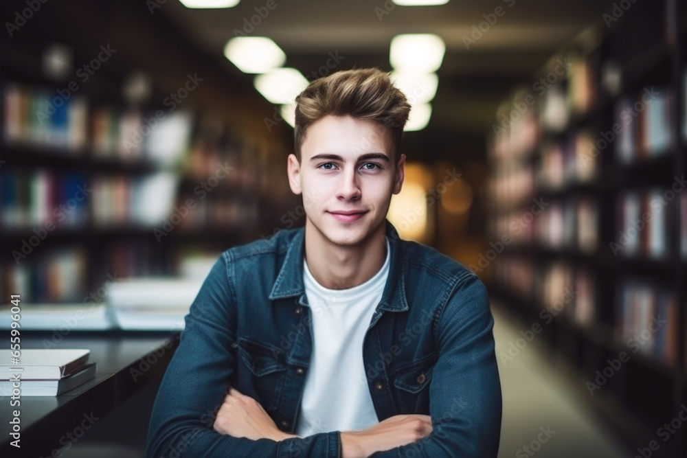 Portrait of a young smiling boy in the library Portrait of a young smiling boy in the library