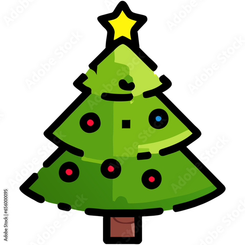 vector svg christmas tree icon, bold colours with thick outline. yuletide nordic sprice xmas tree illustration photo