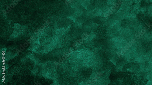 Fototapeta Naklejka Na Ścianę i Meble -  Black emerald jade green abstract pattern watercolor background. Stain splash rough daub grain grunge. Dark shades. Water liquid fluid. Design. Template.