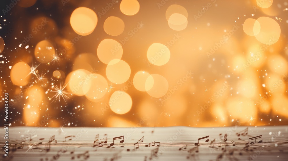 captivating visual by blending musical notes and Christmas balls, celebrating the harmony of music and the holiday season. - obrazy, fototapety, plakaty 
