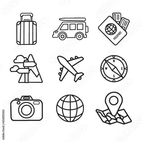 Vacations and travel icons. isolated symbols set - line vector