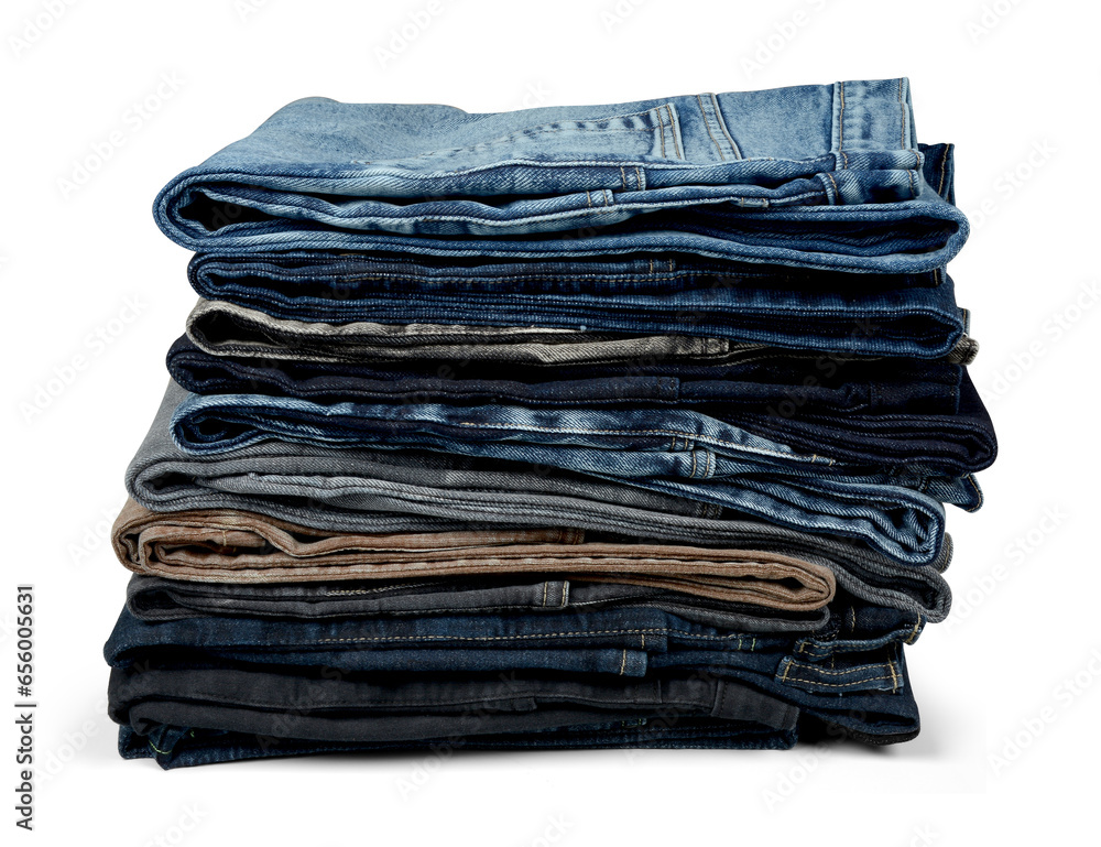 Stack of Different Colors Jeans Isolated On White Background. Folded Jeans. Stack of Different Colors Jeans Isolated On White Background. Folded Jeans.