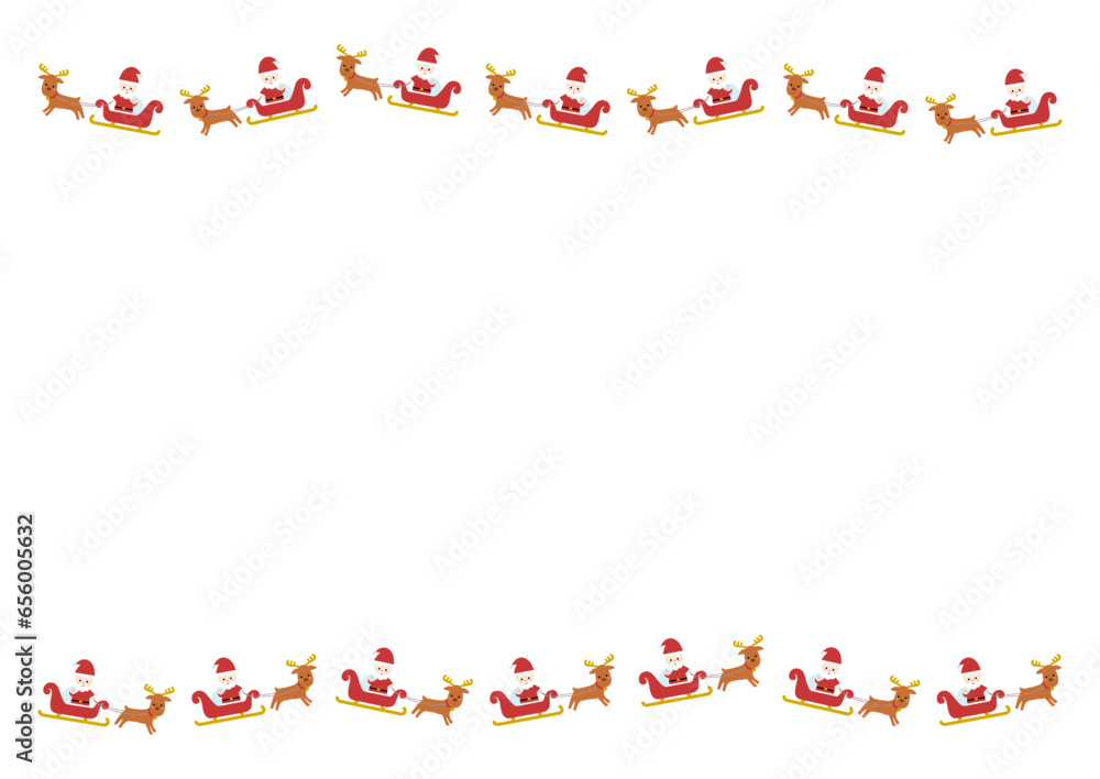 クリスマスのフレームイラスト: ソリに乗るサンタクロース