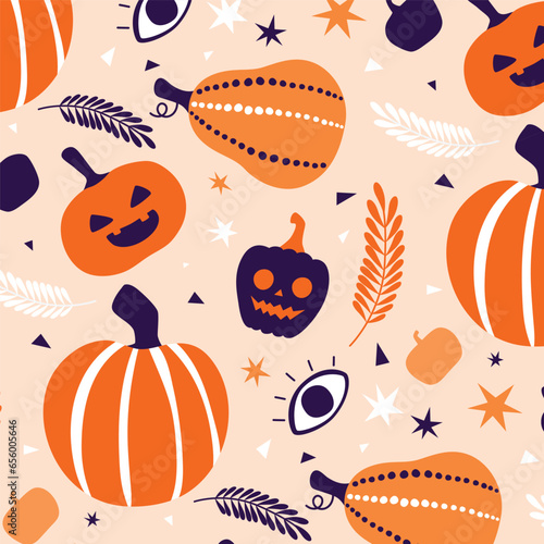 Jack O Lantern Pumpkin Halloween Decoration Pattern - Seamless, Festive, and Spooky Background, Vector, Illustration
