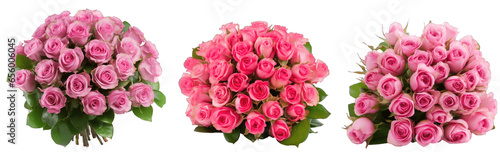 Large flower arrangement or bouquet with many pink roses isolated on transparent background generative ai
