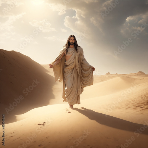 Jesus emerging from a desert