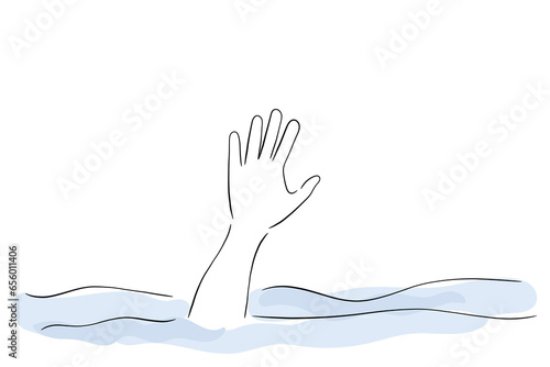 hands in water. line art vector of hand shown drowning in deep waters. drowning prevention day art.