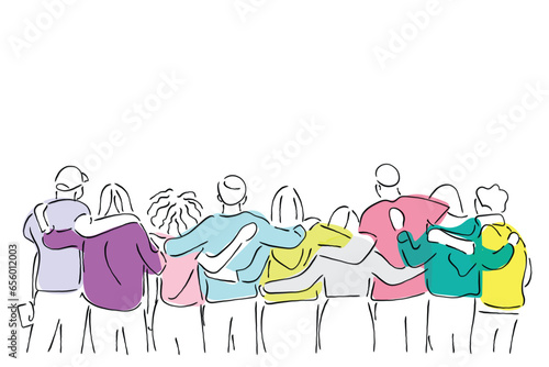 group of friends line art illustration