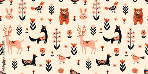Whimsical Nordic Wildlife Seamless Pattern