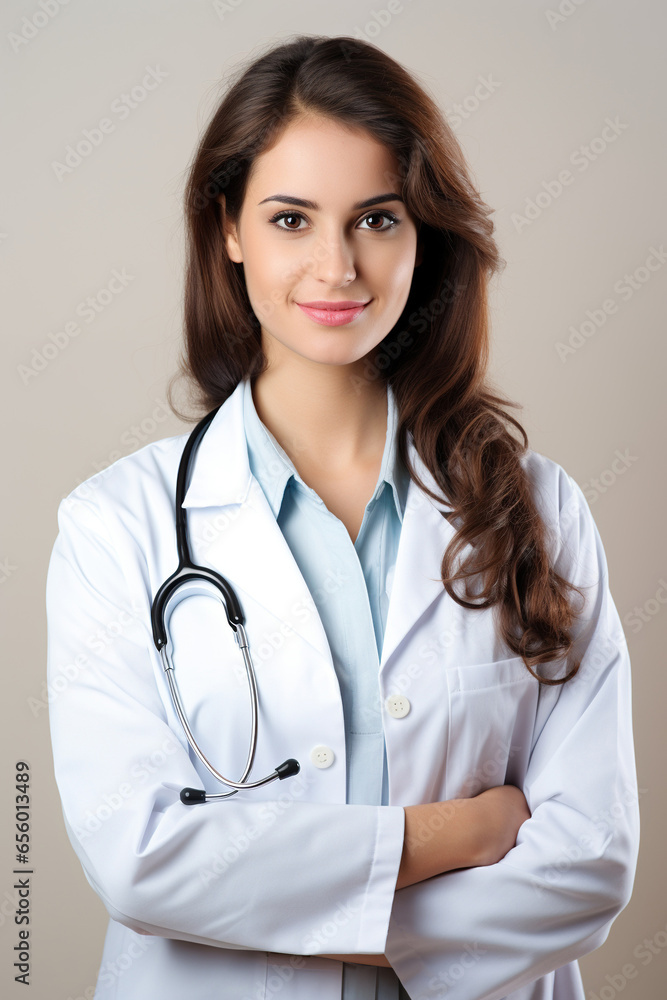 Female pharmacist on studio background Female pharmacist on studio background