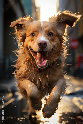 Happy and cute dog running on the streets © wolfhound911