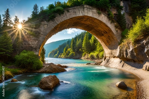 Theogefyro, the natural bridge or rock arch over the Kalamas River at Zitsa photo