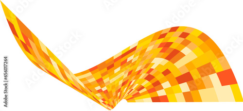 Patchwork quilt made of orange cells. Quilted fabric. Square fields from a bird's eye view. Autumn harvest. Checkered background with distorted squares. Distortion chess pattern. Chessboard surface.