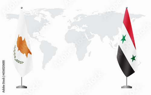 Republic of Cyprus and Syria flags for official meeting