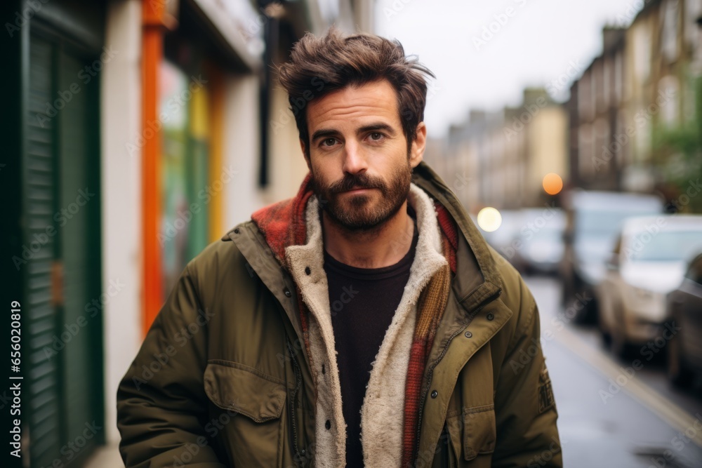 Portrait of a handsome young man with beard and mustache in the city Portrait of a handsome young man with beard and mustache in the city