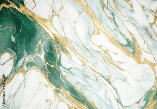 Background with a luxurious green gold marble texture. Banner, invitation, wallpaper, headers, website, print ads, and packaging design template with panoramic marbling texture