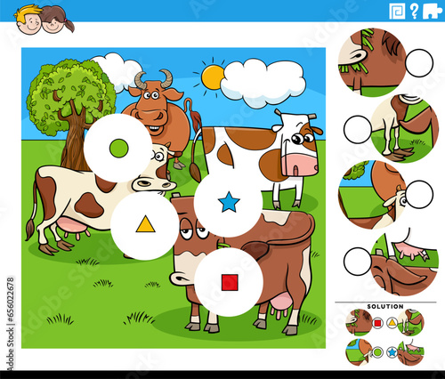 match pieces game with cartoon cows farm animals