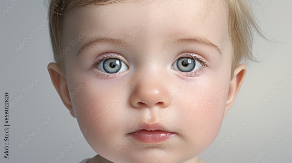 A close up of a child with blue eyes