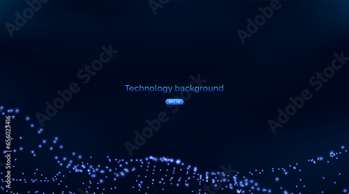 Futuristic dynamic background with swirling digital wave particle. Abstract nanotechnology flow science background concept.