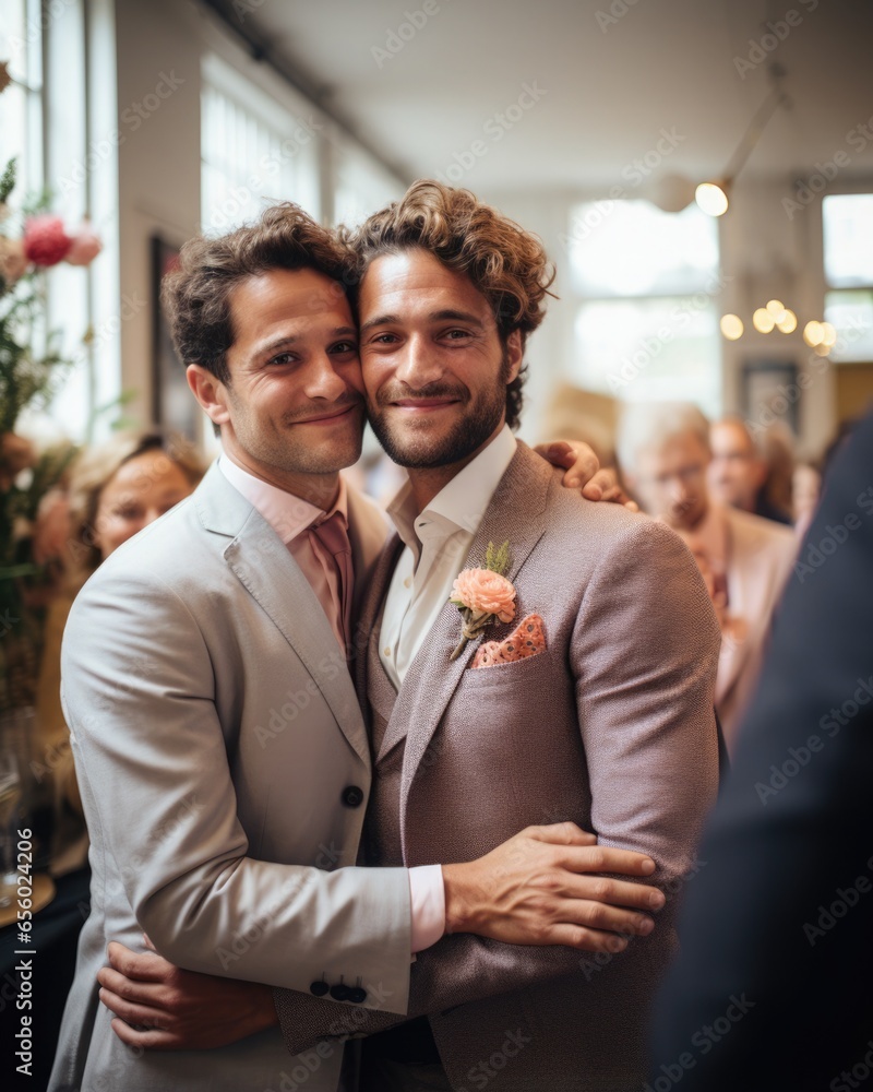 A touching moment at the wedding of a homosexual couple. The partners