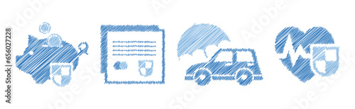 Insurance Case and Risk Security Against Unpleasant Incidents Pen Drawn Vector Set