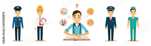 Happy Man Character of Different Profession Vector Set