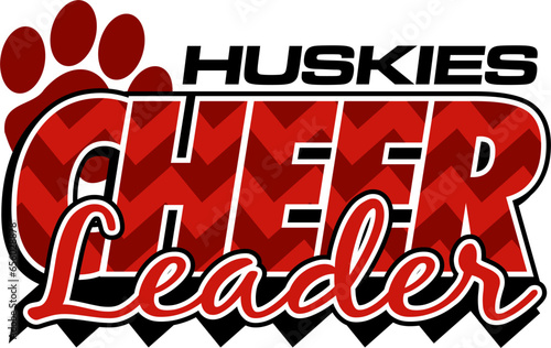 huskies cheerleader team design with paw print and chevron stripes for school, college or league sports
