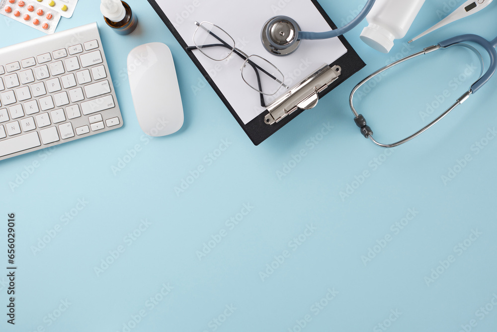 Access healthcare remotely with virtual appointments. Top view of