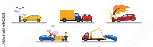 Car Accident on the Road and Traffic Incident Vector Set