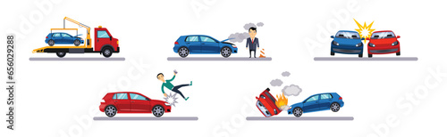 Car Accident on the Road and Traffic Incident Vector Set