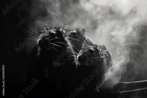Black and white Photography of Rats in the Fog Generative Ai