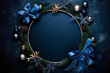 Christmas decoration frame. Greeting card with copy space for text. Merry Christmas and happy New Year background.