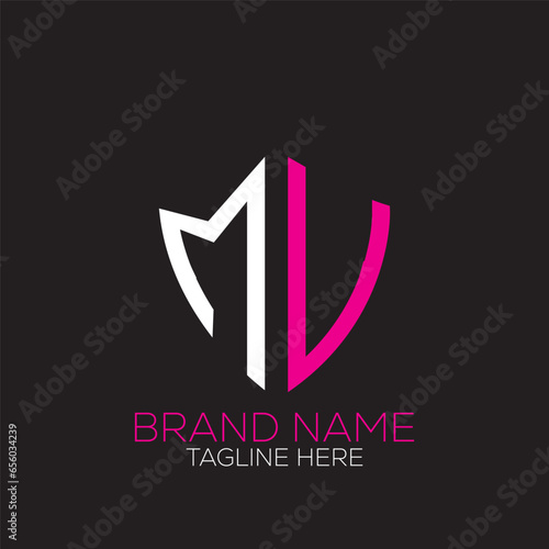 MV letter logo creative design with vector graphic, MV simple and modern logo design.MV unique abstract letter logo design.backround with black.