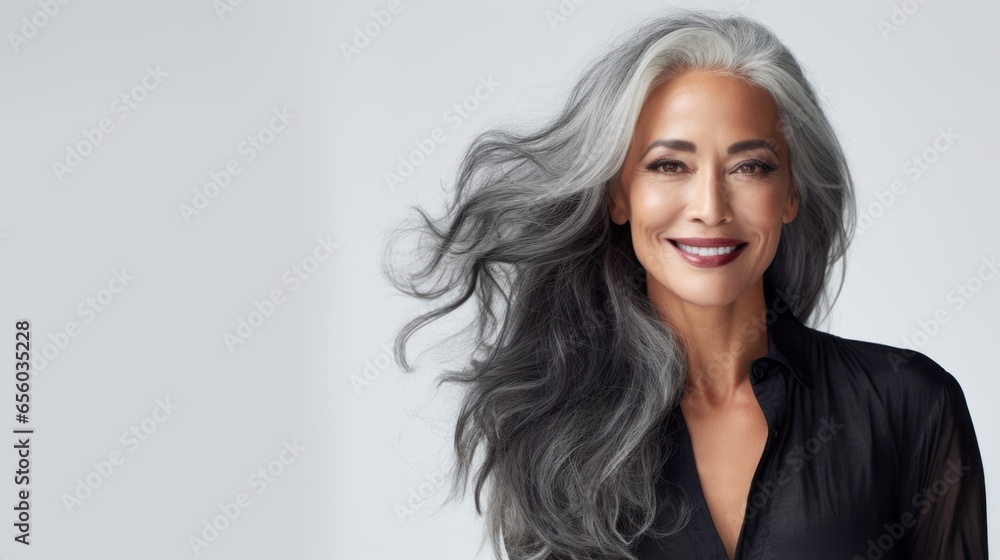 Beautiful mid aged mature black woman with grey hair. Mature healthy old lady skincare, makeup and cosmetics, health care, mental health Beautiful mid aged mature black woman with grey hair. Mature healthy old lady skincare, makeup and cosmetics, health care, mental health