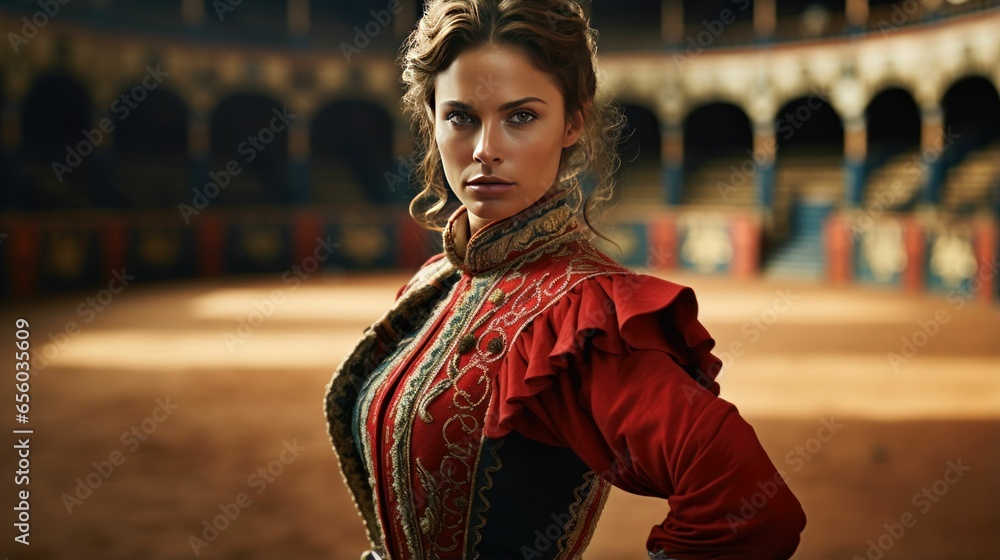 Fototapeta premium A Beautiful Spanish Woman Matador in Traditional Attire