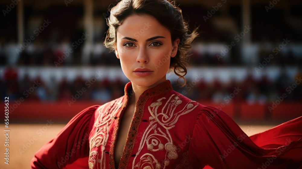 A Beautiful Spanish Woman Matador in Traditional Attire A Beautiful Spanish Woman Matador in Traditional Attire