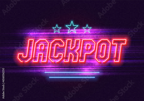 Shining neon sign Jackpot on a bright background. Vector illustration.