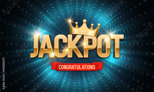 Shining sign Jackpot with golden crown on a bright background. Vector illustration. 