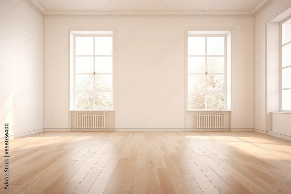 Bright Empty Hall with large Windows and Light Parque Floor Generative Ai Bright Empty Hall with large Windows and Light Parque Floor Generative Ai