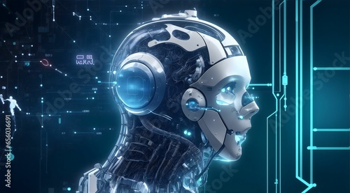 Robot AI, Machine Learning, Big Data Network Connection - Science, Technology, and Futuristic Innovation Background'