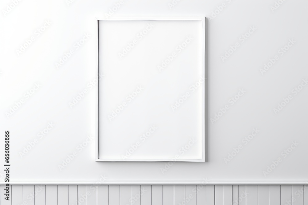 Blank White Picture Frame with copy space on White Wall Generative Ai Blank White Picture Frame with copy space on White Wall Generative Ai