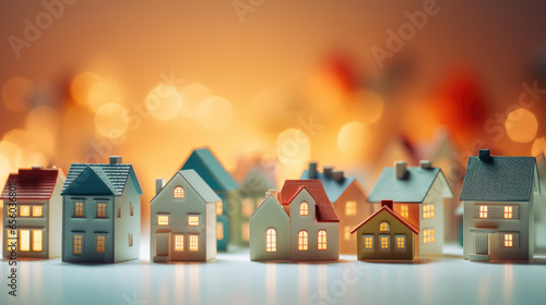 paper art of cute tiny houses area, vivid colors with bokeh background and tilt-shift effect. generative ai