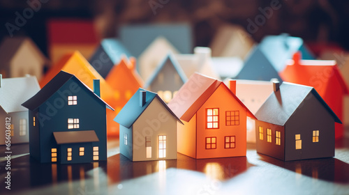 Wallpaper Mural paper art of cute tiny houses area, vivid colors with bokeh background and tilt-shift effect. generative ai Torontodigital.ca