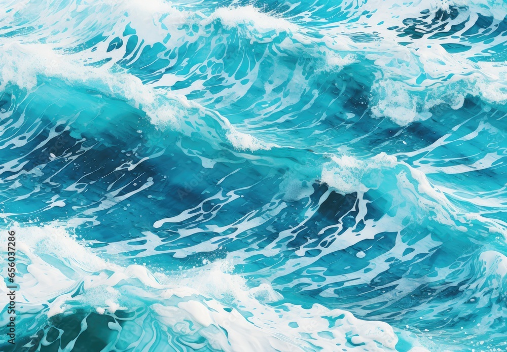 Blue abstract ocean seascape. Surface of the sea. Water waves in watercolor style. Nature background. Illustration for cover, card, postcard, interior design, decor or print.